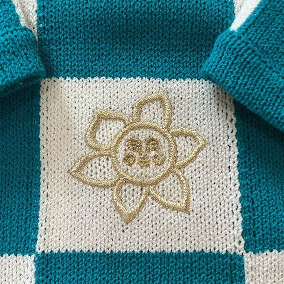 Vintage St John Gold Embroidered Nautical Knit Sweater Check Board Green L USA - Picture 10 of 13